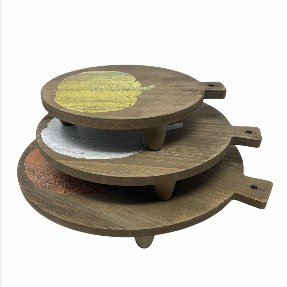 3-pc Assorted Pumpkin Design Wood Display Risers